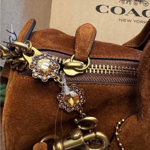 Coach Suede Satchel in Rich Chestnut Brown with Gold Hardware - Picture 7 of 12